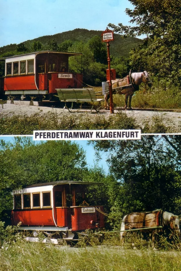 Postkarte: Klagenfurt am Wörthersee Lendcanaltramway mit Pferdestraßenbahnwagen 135 auf Nostalgiebahnen in Kärnten (1980)