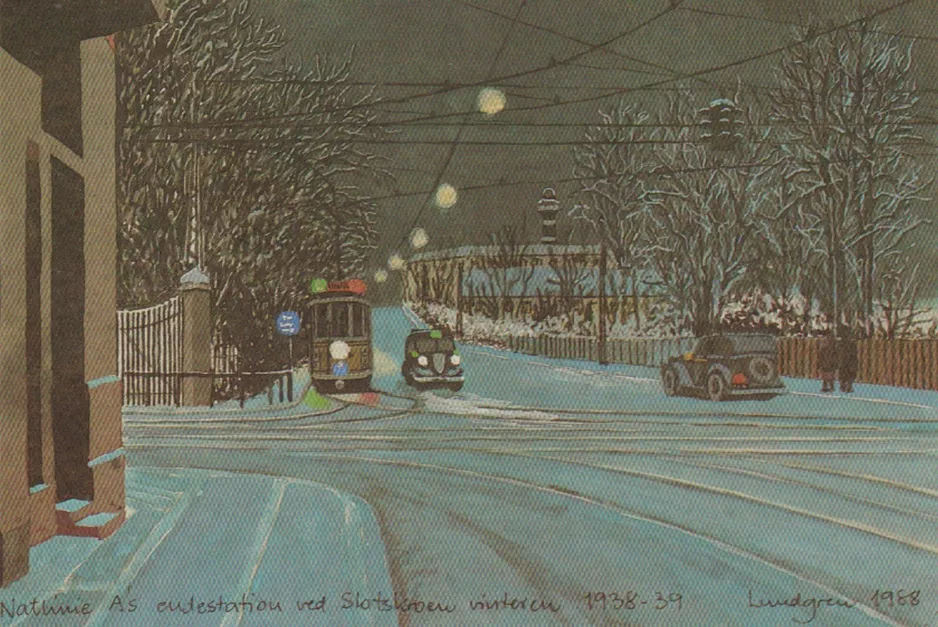 Postkarte: Kopenhagen Nachtlinie A am Slotskroen (1938-1939)