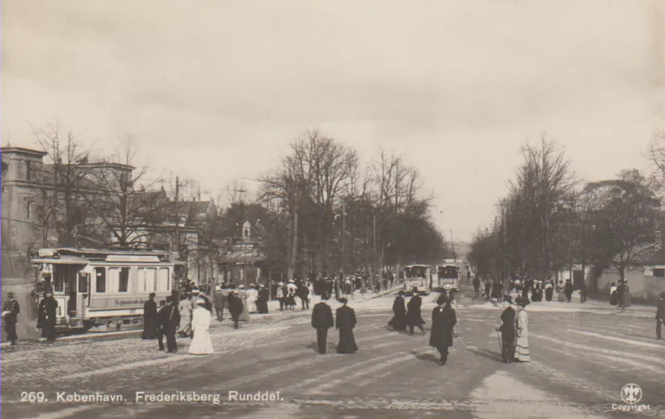 Postkarte: Kopenhagen Straßenbahnlinie 1 am Frederiksberg Runddel (1902)