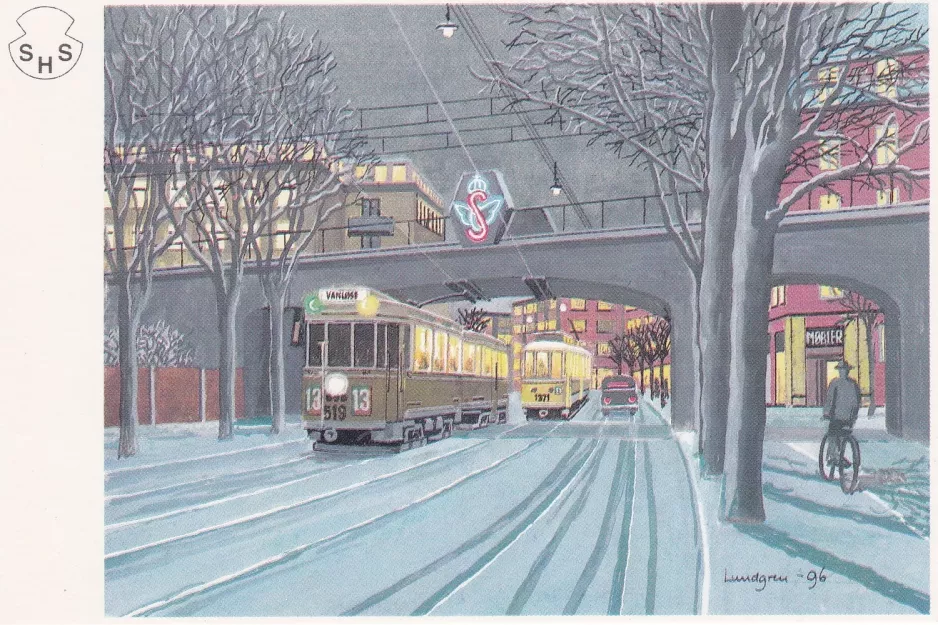 Postkarte: Kopenhagen Straßenbahnlinie 13 mit Triebwagen 519 auf Borups Allé (1950-1951)