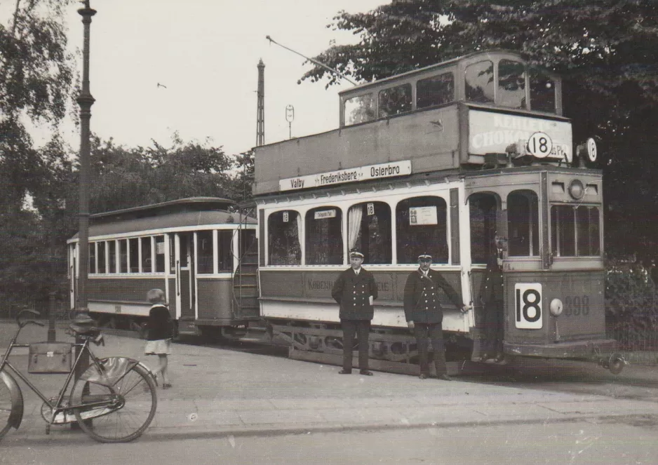 Postkarte: Kopenhagen Straßenbahnlinie 18 mit Doppelstocktriebwagen 398 am Svanemøllen (1933)
