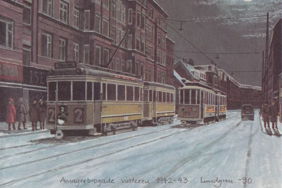 Postkarte: Kopenhagen Straßenbahnlinie 2  Amagerbrogade (1942-1943)