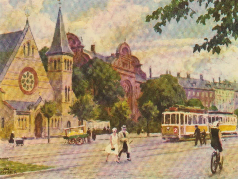 Postkarte: Kopenhagen Straßenbahnlinie 2 auf Gyldenløvesgade (1924-1926)