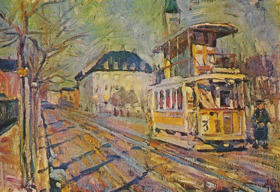 Postkarte: Kopenhagen Straßenbahnlinie 3 auf Enghave Plads (1920)