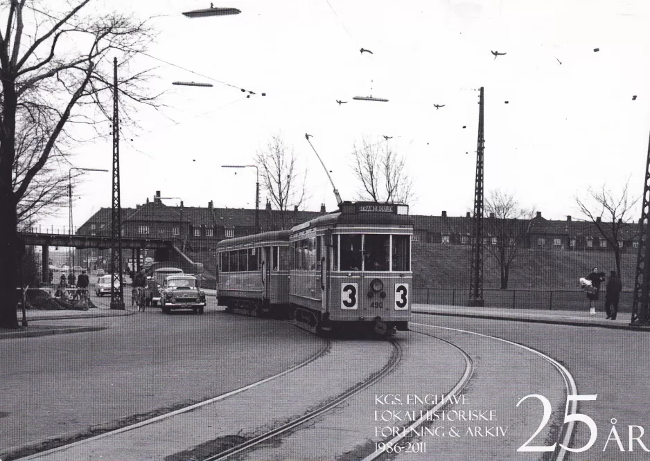 Postkarte: Kopenhagen Straßenbahnlinie 3 mit Triebwagen 490 auf Enghavevej (1959-1961)