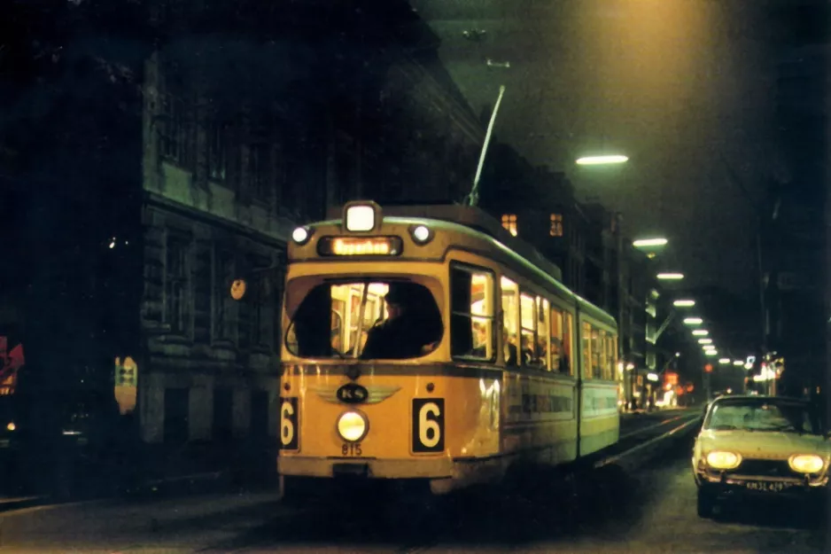 Postkarte: Kopenhagen Straßenbahnlinie 6 mit Gelenkwagen 815 auf Bredgade (1967-1969)