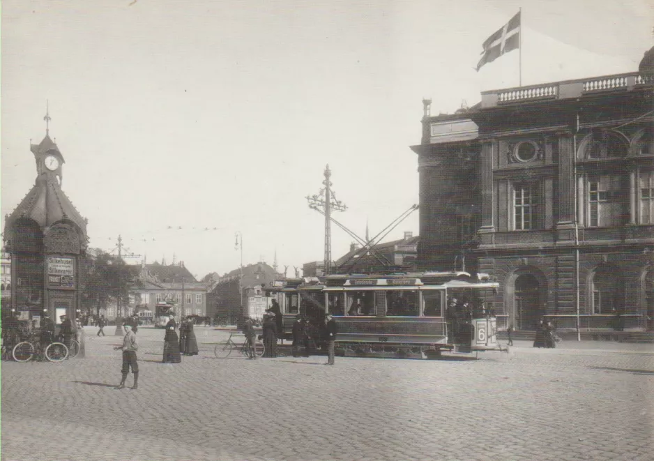 Postkarte: Kopenhagen Straßenbahnlinie 6 mit Triebwagen 159 auf Kongens Nytorv (1906)