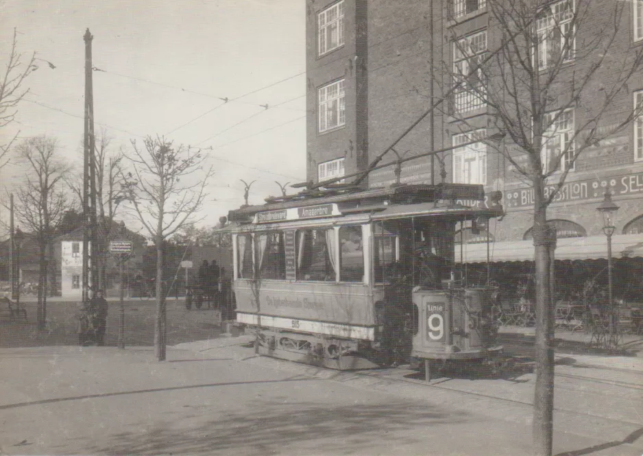 Postkarte: Kopenhagen Straßenbahnlinie 9 mit Triebwagen 515 am Lille Vibenshus (1906)