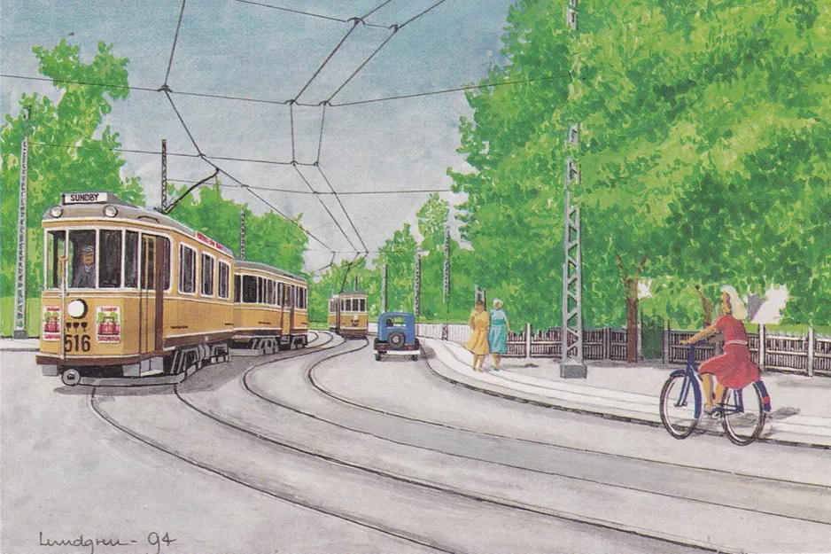 Postkarte: Kopenhagen Sundby Skovlinie mit Triebwagen 516nah Femvejen (1938)