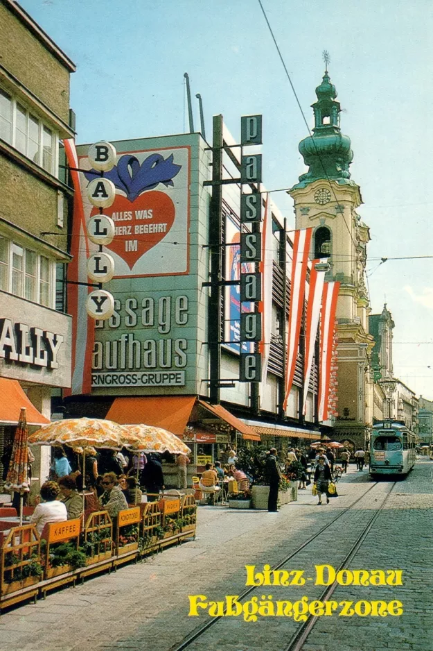 Postkarte: Linz Straßenbahnlinie 1 auf Landstraße (1980)