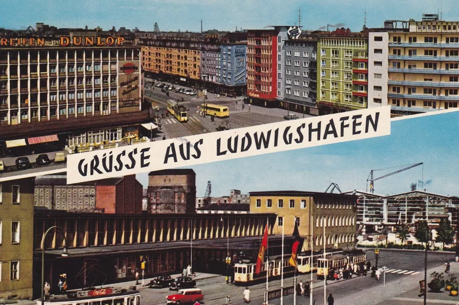 Postkarte: Ludwigshafen am Rhein am LU Hauptbahnhof (1950)