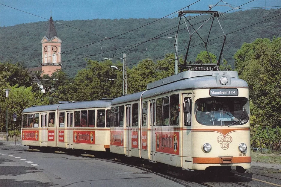 Postkarte: Ludwigshafen am Rhein Regionallinie 4 mit Gelenkwagen 1015 auf Mannheimer Straße (1994)