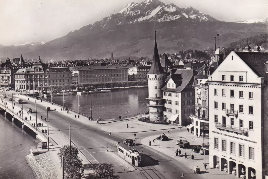 Postkarte: Luzern Straßenbahnlinie 1 nah Seebrücke (1955)