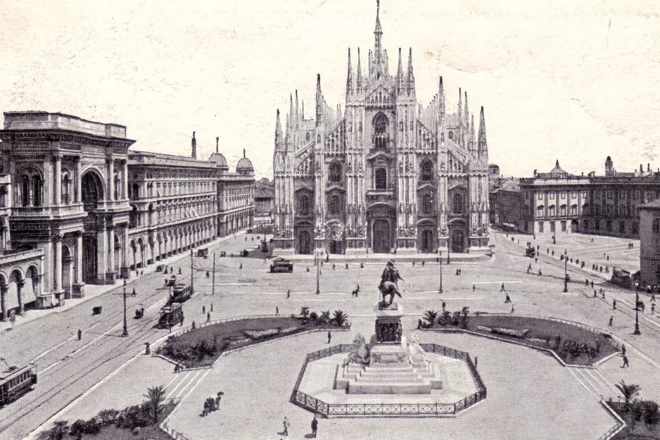 Postkarte: Mailand vor Duomo (1900)