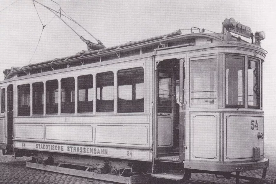 Postkarte: Mainz Triebwagen 54 am Kreyßigstr. (1907-1909)