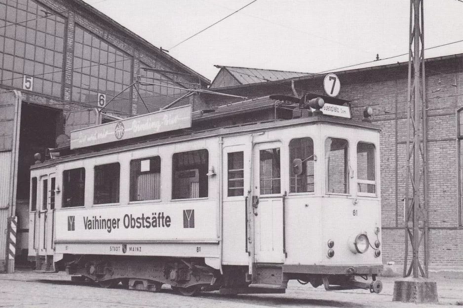 Postkarte: Mainz Triebwagen 81 am Kreyßigstr. (1964)