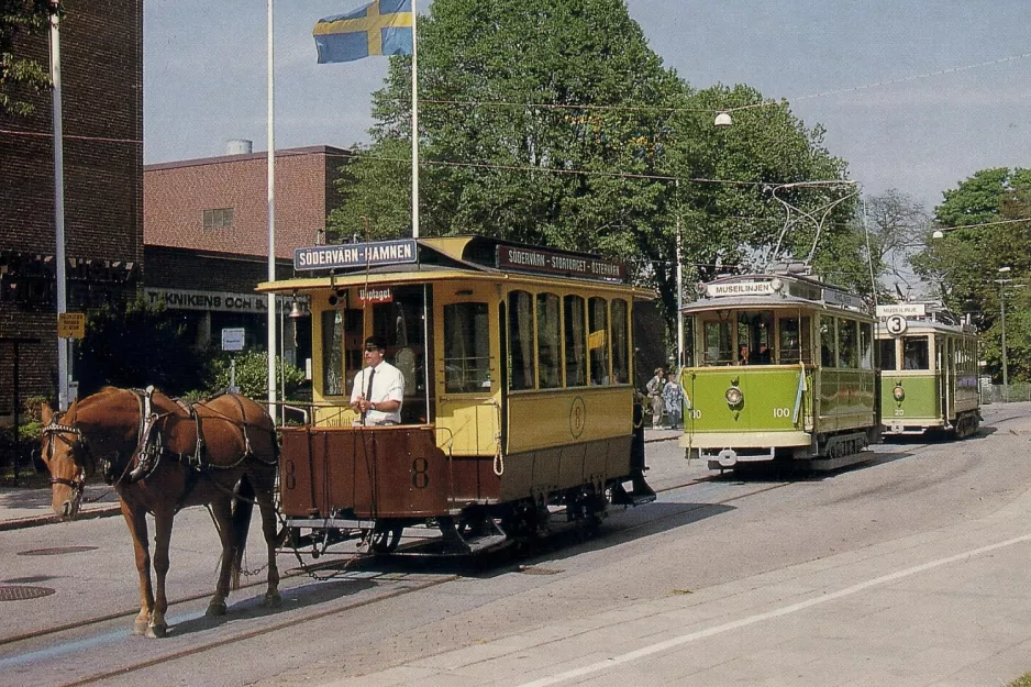 Postkarte: Malmö Museispårvägen mit Museumswagen 8 vor Teknikens och Sjöfartens Hus (1996)