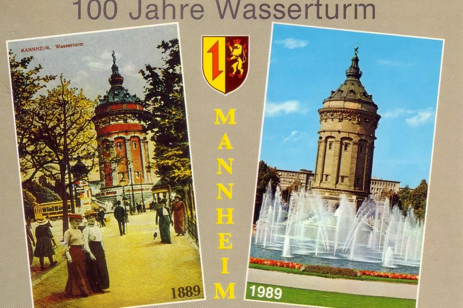 Postkarte: Mannheim nahe bei Wasserturm (1889-1989)