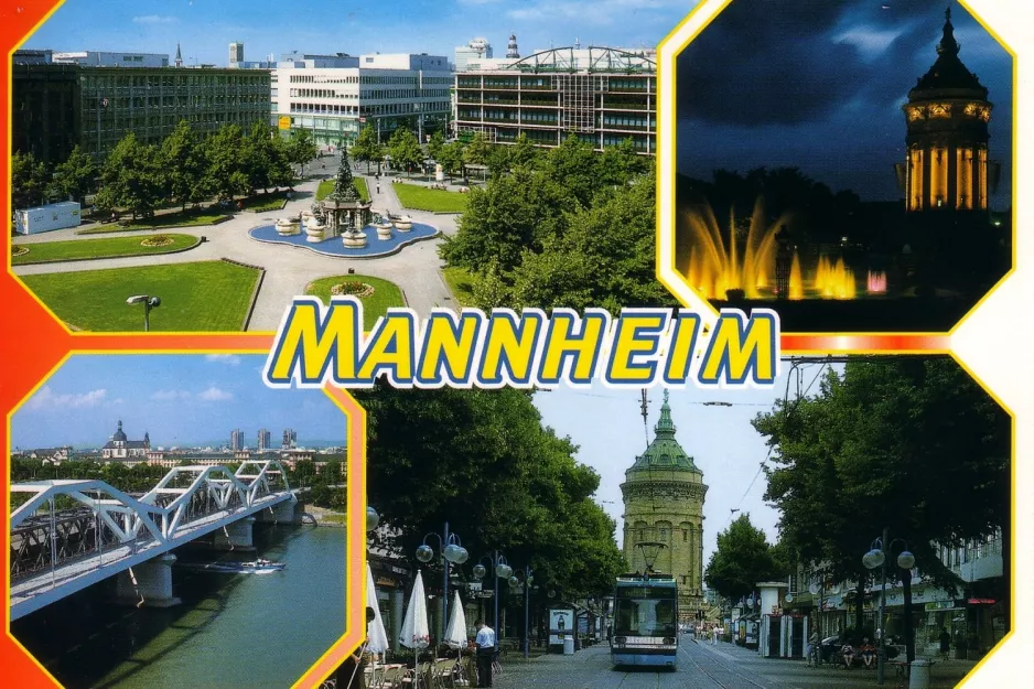 Postkarte: Mannheim Straßenbahnlinie 1 auf Planken (2010)