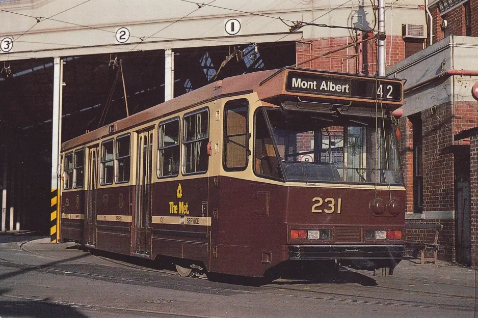 Postkarte: Melbourne Triebwagen 231 vor dem Depot Kew tram depot (1991)