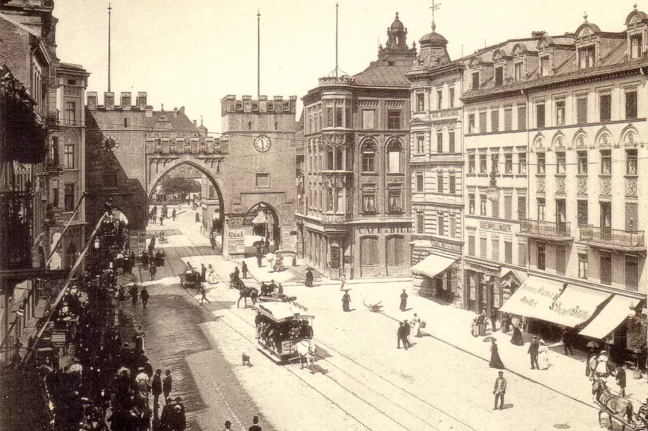 Postkarte: München Pferdestraßenbahnwagen auf Neuhauser Straße (1900)