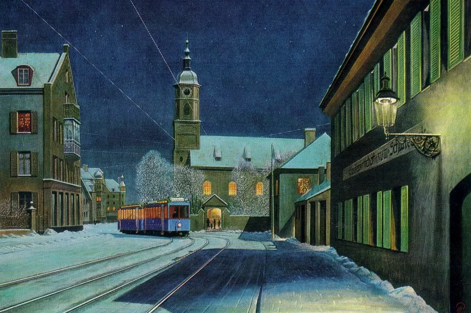 Postkarte: München Straßenbahnlinie 20 im Sendling (1927)