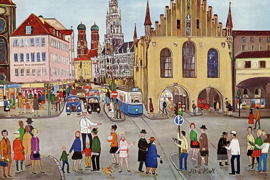 Postkarte: München Straßenbahnlinie 21 auf Marienplatz (1985)