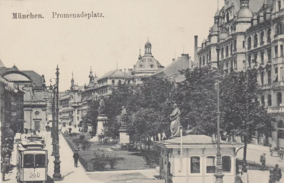 Postkarte: München Triebwagen 140 auf Promenadeplatz (1912)