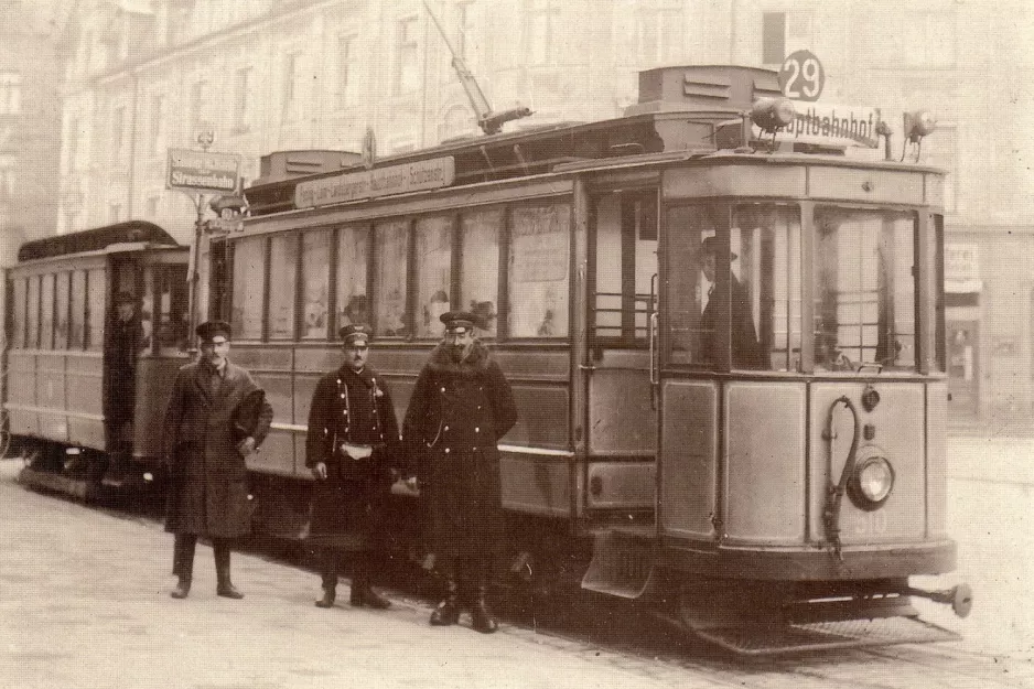 Postkarte: München Zusätzliche Linie 29 mit Triebwagen 510 am Ostbahnhof (1920)