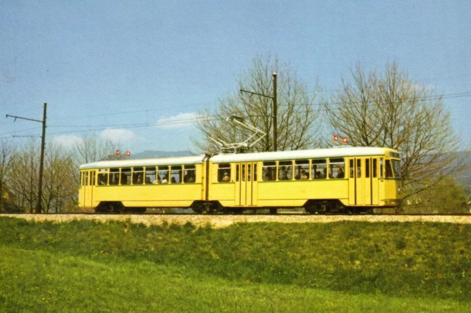 Postkarte: Neuchâtel Regionallinie 215 mit Gelenkwagen 1103 nahe bei Colombier (1967)