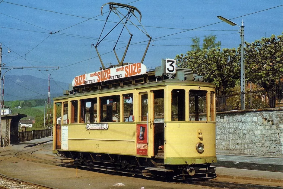 Postkarte: Neuchâtel Straßenbahnlinie 3 mit Triebwagen 78 nahe bei Corcelles (1972)