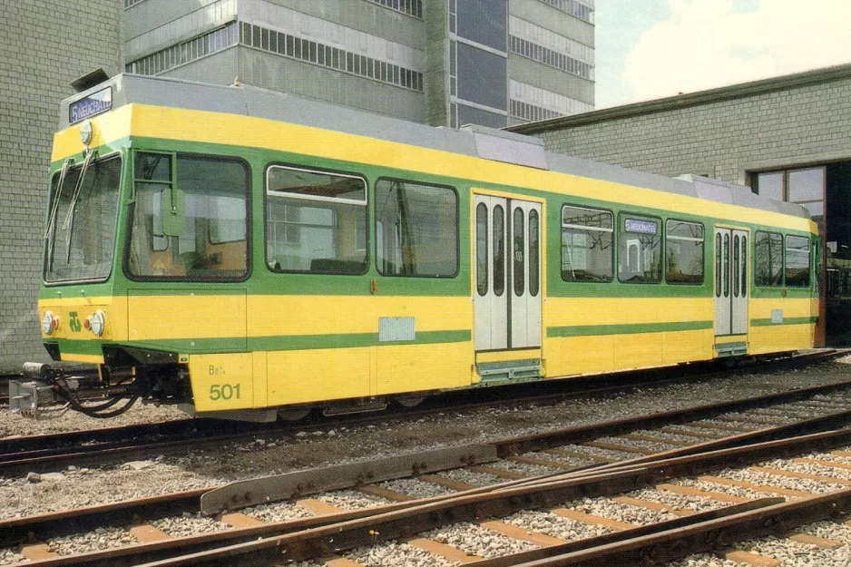 Postkarte: Neuchâtel Triebwagen 501 "Boudry" am Dépôt (1981)