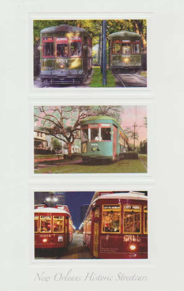 Postkarte: New Orleans Linie 12 St. Charles Streetcar mit Triebwagen 953nah S Carrollton / Spruce (2010)