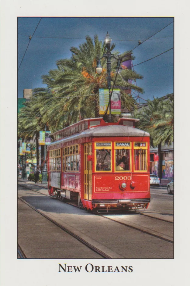 Postkarte: New Orleans Linie 47 Canal Streetcar mit Triebwagen 2003 auf Canal Street (2010)