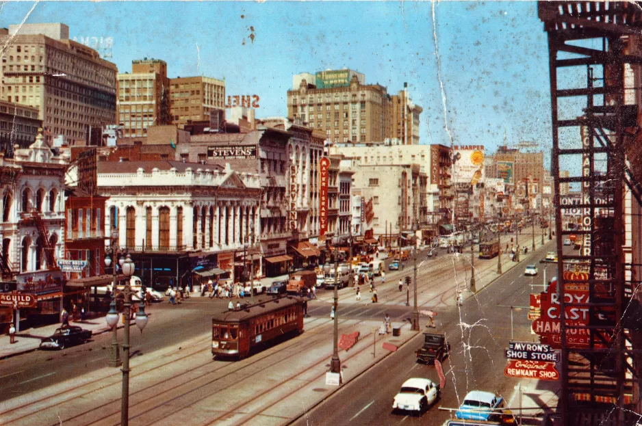 Postkarte: New Orleans Linie 47 Canal Streetcar nah Canal / Baronne (1960)