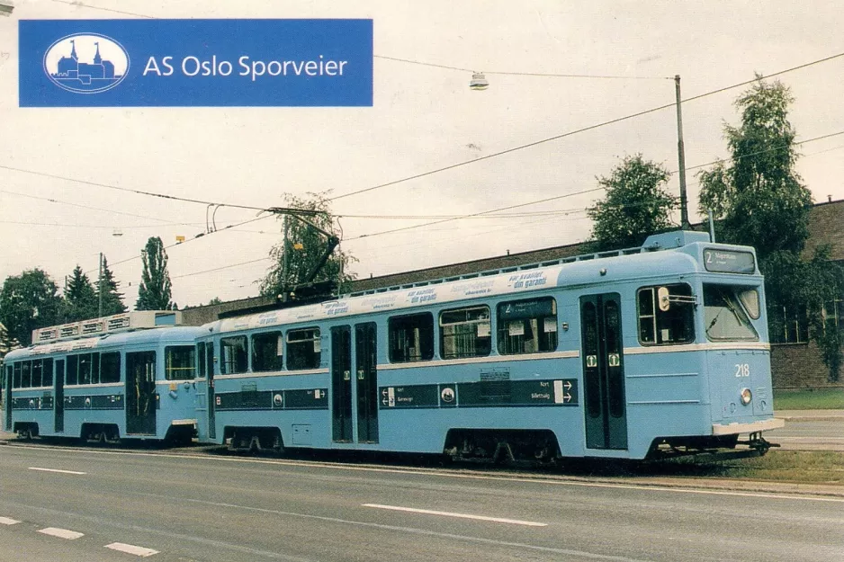 Postkarte: Oslo Triebwagen 218 am Holten (1988)