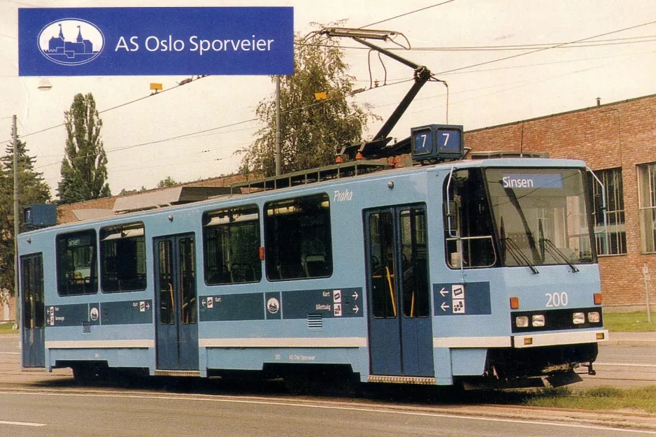 Postkarte: Oslo Triebwagen T 200 "Praha" am Depot Holten (1988)