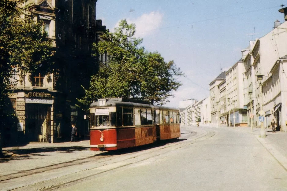 Postkarte: Plauen Straßenbahnlinie 1 in der Kreuzung Bahnhofstraße/Windmühlenstraße (1984)