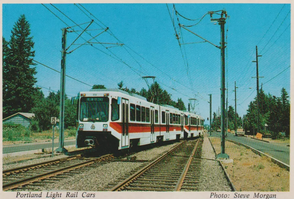 Postkarte: Portland Regionallinie Blau in der Kreuzung E. Burnside St./172nd Ave (1985)