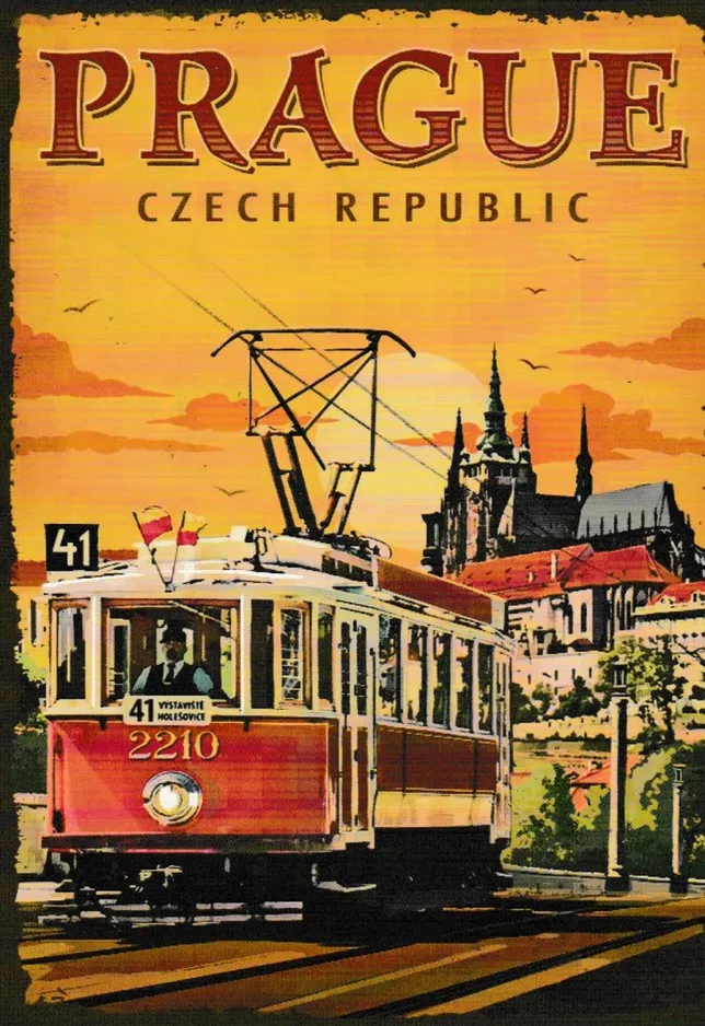 Postkarte: Prag Museumslinie 41 mit Triebwagen 2210 auf Mánesův most (2022)