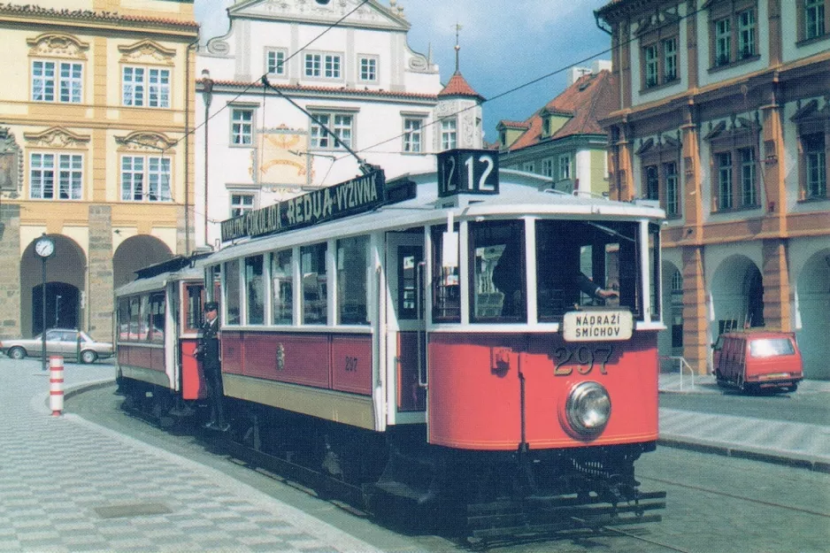 Postkarte: Prag Straßenbahnlinie 12 mit Triebwagen 297 auf Malostranské náměstí (1970)