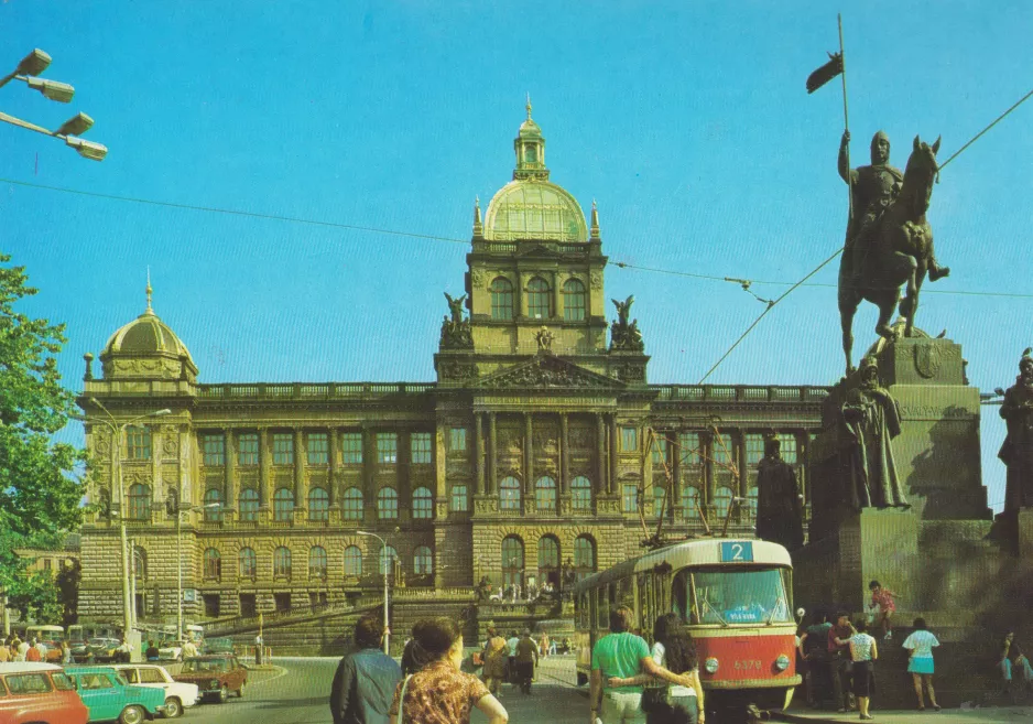 Postkarte: Prag Straßenbahnlinie 2 mit Triebwagen 6378 auf Václavské náměstí (1970)