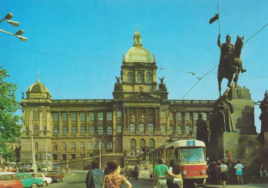 Postkarte: Prag Straßenbahnlinie 2 mit Triebwagen 6378 vor Národni muzeum (1970)