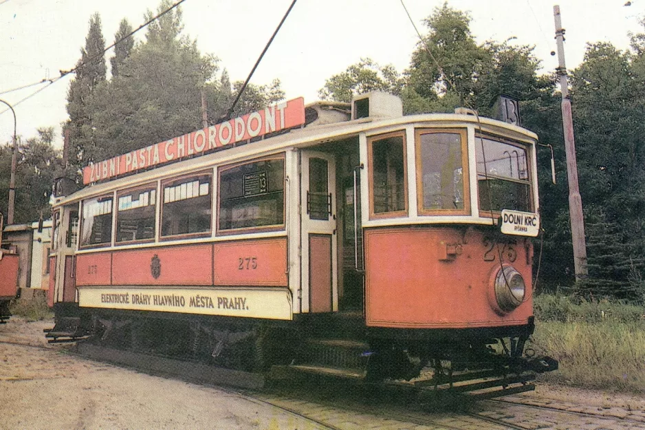 Postkarte: Prag Triebwagen 275 vor Vozovna Střešovise (1930-1939)