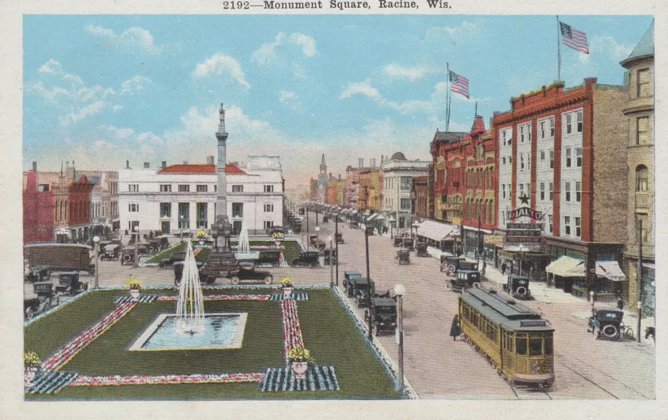 Postkarte: Racine auf Monument Square (1920)