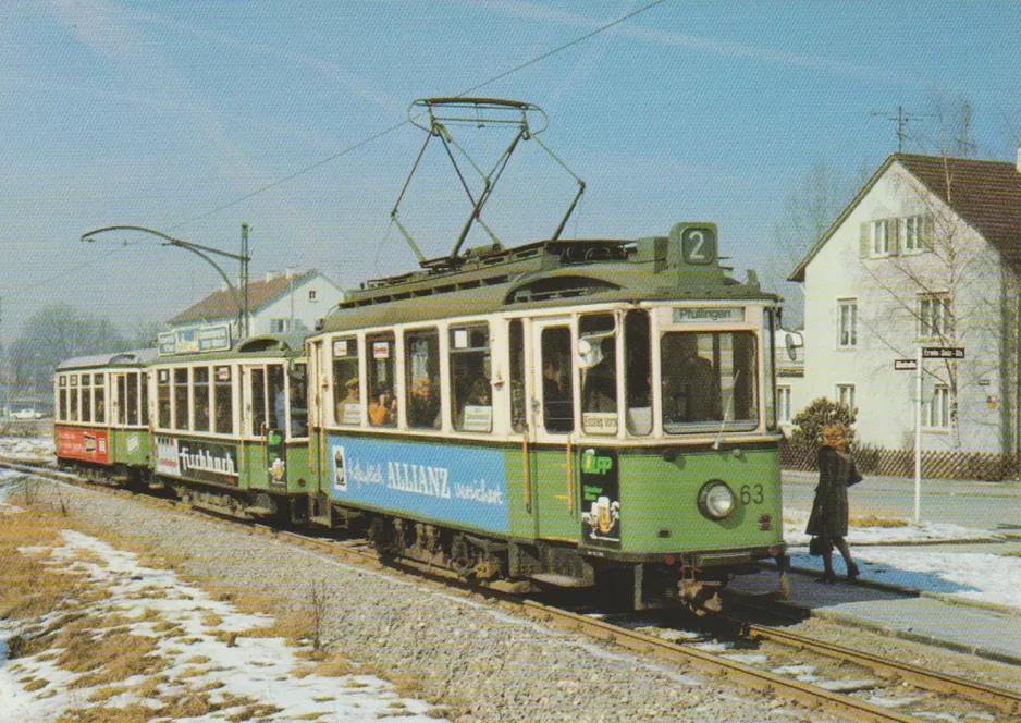 Postkarte: Reutlingen Straßenbahnlinie 2 mit Triebwagen 63 draußen Südbahnhof (1974)