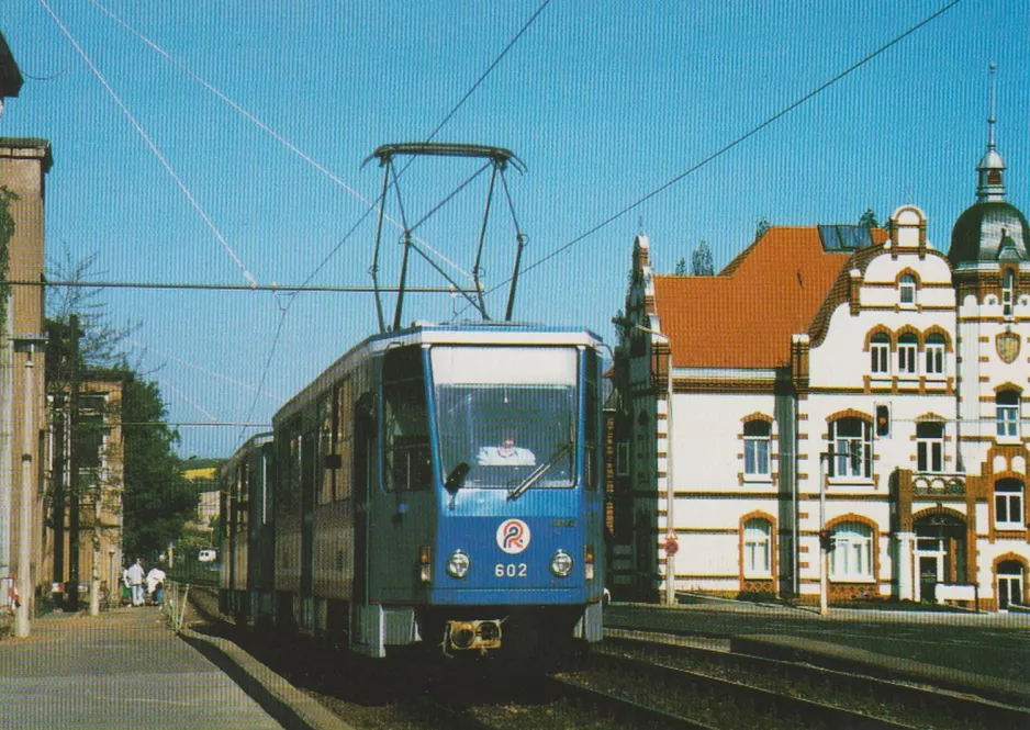 Postkarte: Rostock Triebwagen 602 auf Rosa-Luxemburg-Straße (1994)