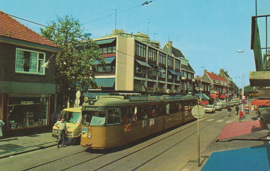 Postkarte: Rotterdam Straßenbahnlinie 4 mit Gelenkwagen 371 auf Hillegersberg (1965)