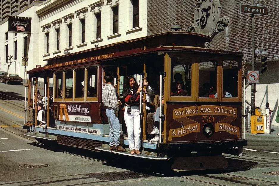 Postkarte: San Francisco Kabelstraßenbahn California mit Kabelstraßenbahn 59 am California & Powell (1994)