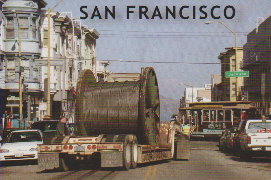 Postkarte: San Francisco Kabelstraßenbahn Powell-Mason in der Kreuzung Jackson St/Mason St (2016)